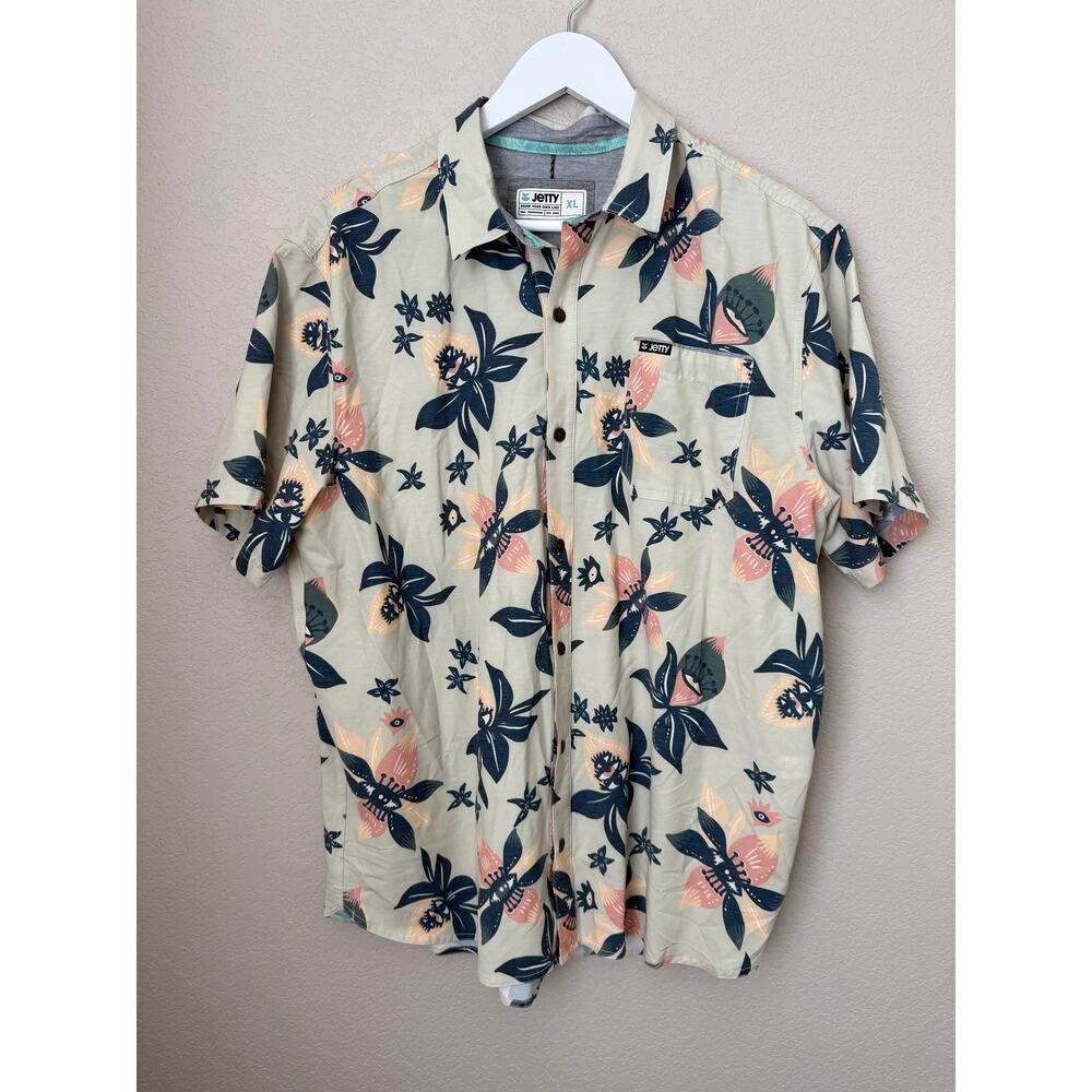 Jetty Indigo Bunker Golf Polo Button Down Shirt Size XL Performance Floral